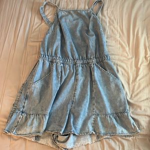 Open back denim romper